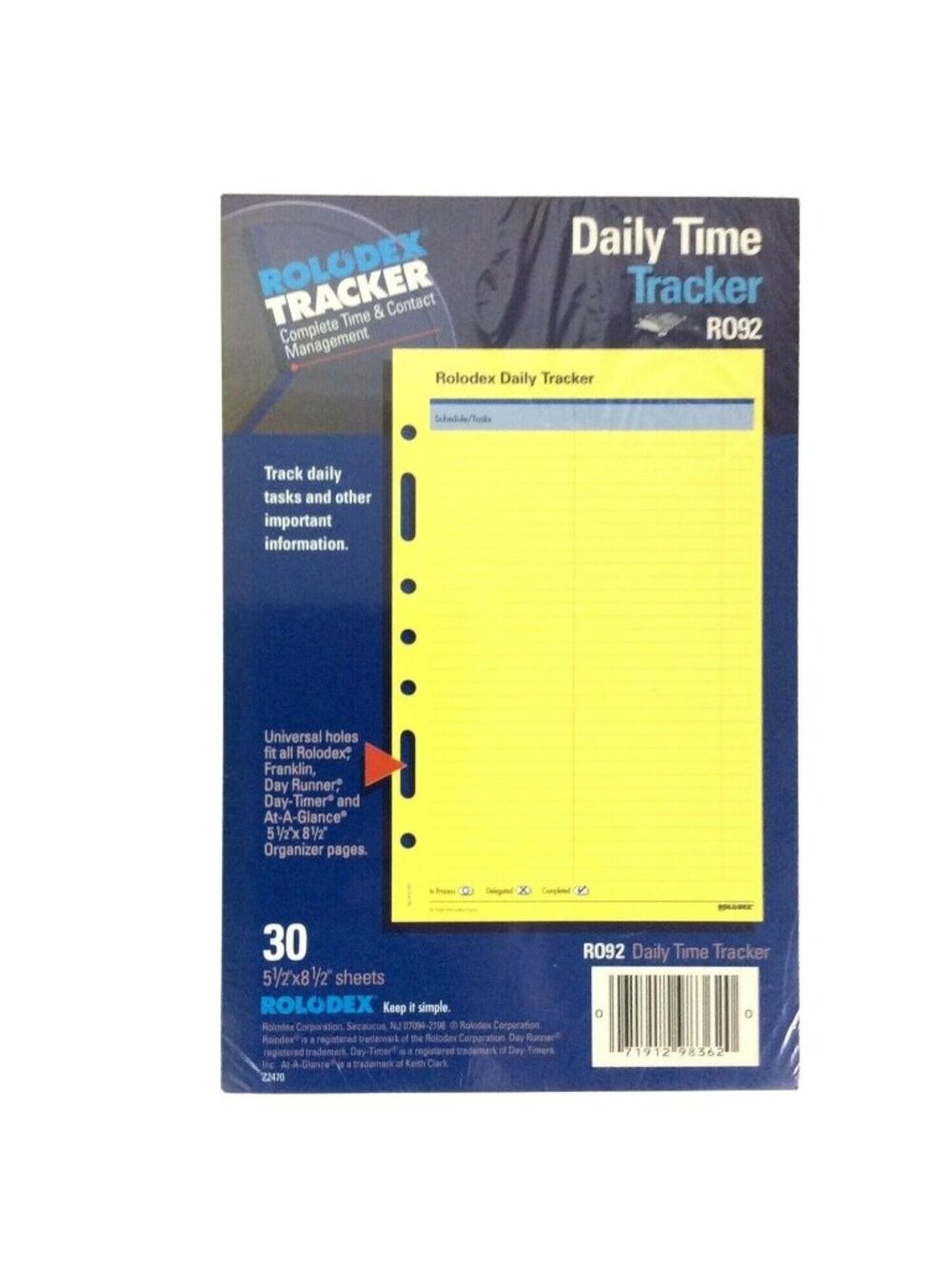 Rolodex Daily Tracker Refill Sheets 5.5x8.5 Fits Franklin Day Runner Day-Timer